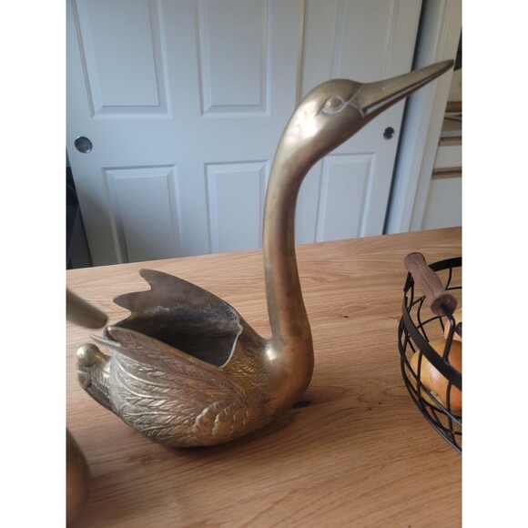 Vintage Swan Long Neck Bird Brass Sculpture Statue Figurine Gold Swan Set Of Two - Picture 5 of 14